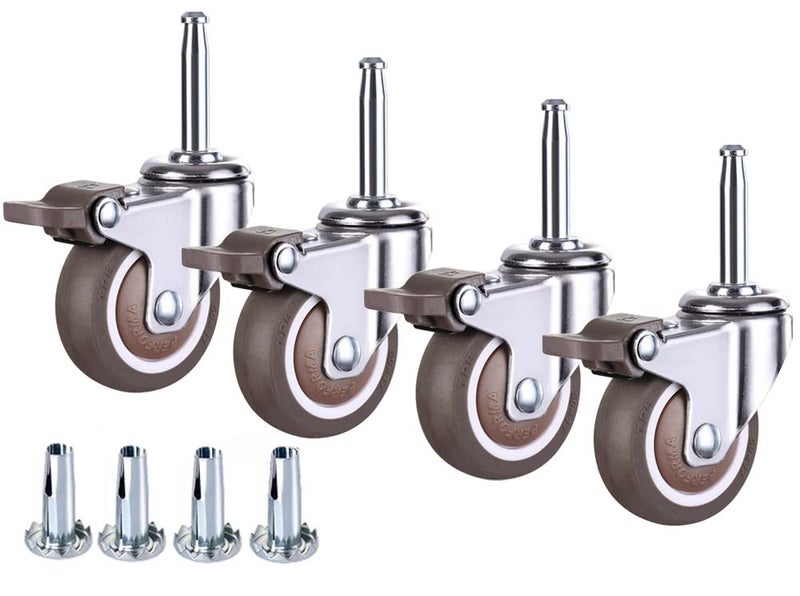 nerilee 2 Inch Rubber Caster Wheel Set of 4（with Brake） with 5/16" x 1-1/2" (8 x 38mm) Stem and 20mm Dia Sockets, for Furniture Crib Trolley Dining Car Casters - Image 1